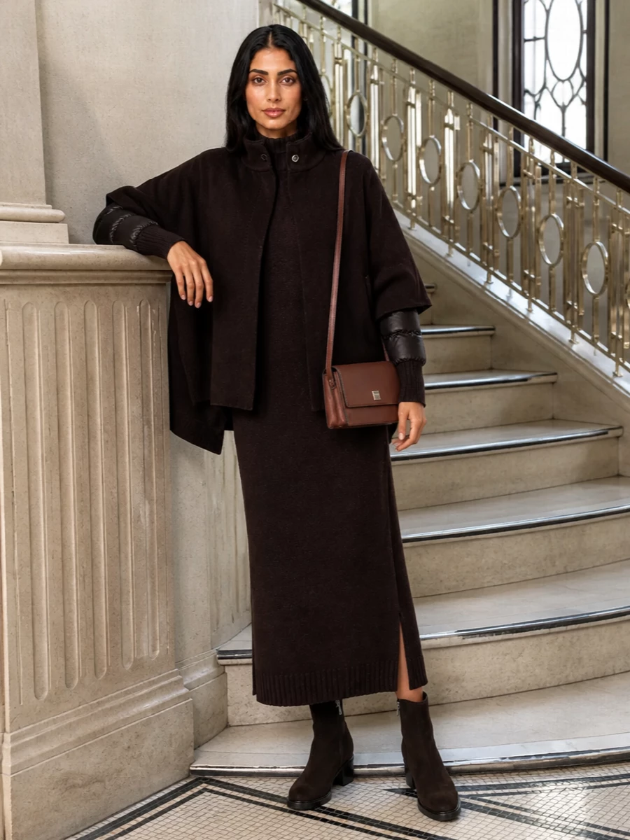 Max mara cape knitted dress brown ankle boots