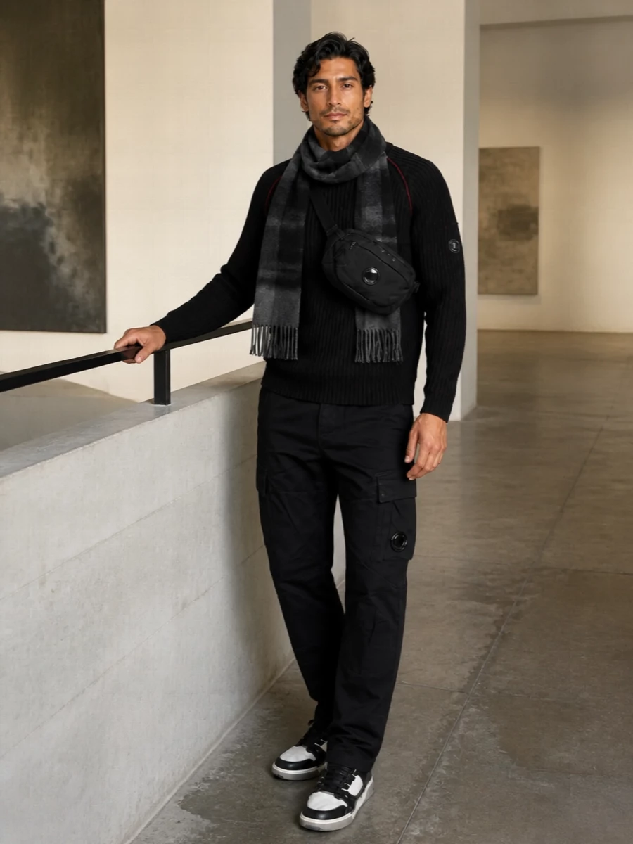 Cp company ribbed sweater black cargo trousers