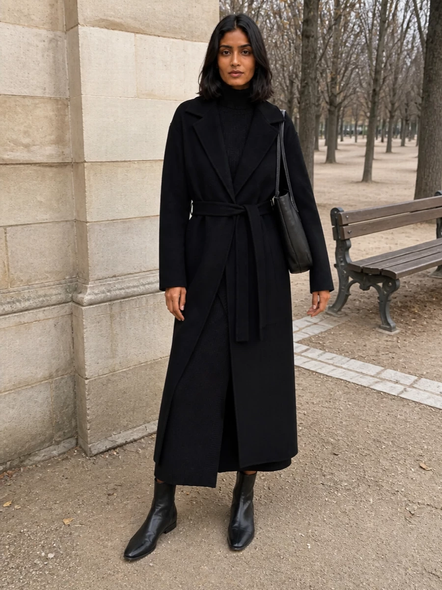 The row coat black knit dress ankle boots