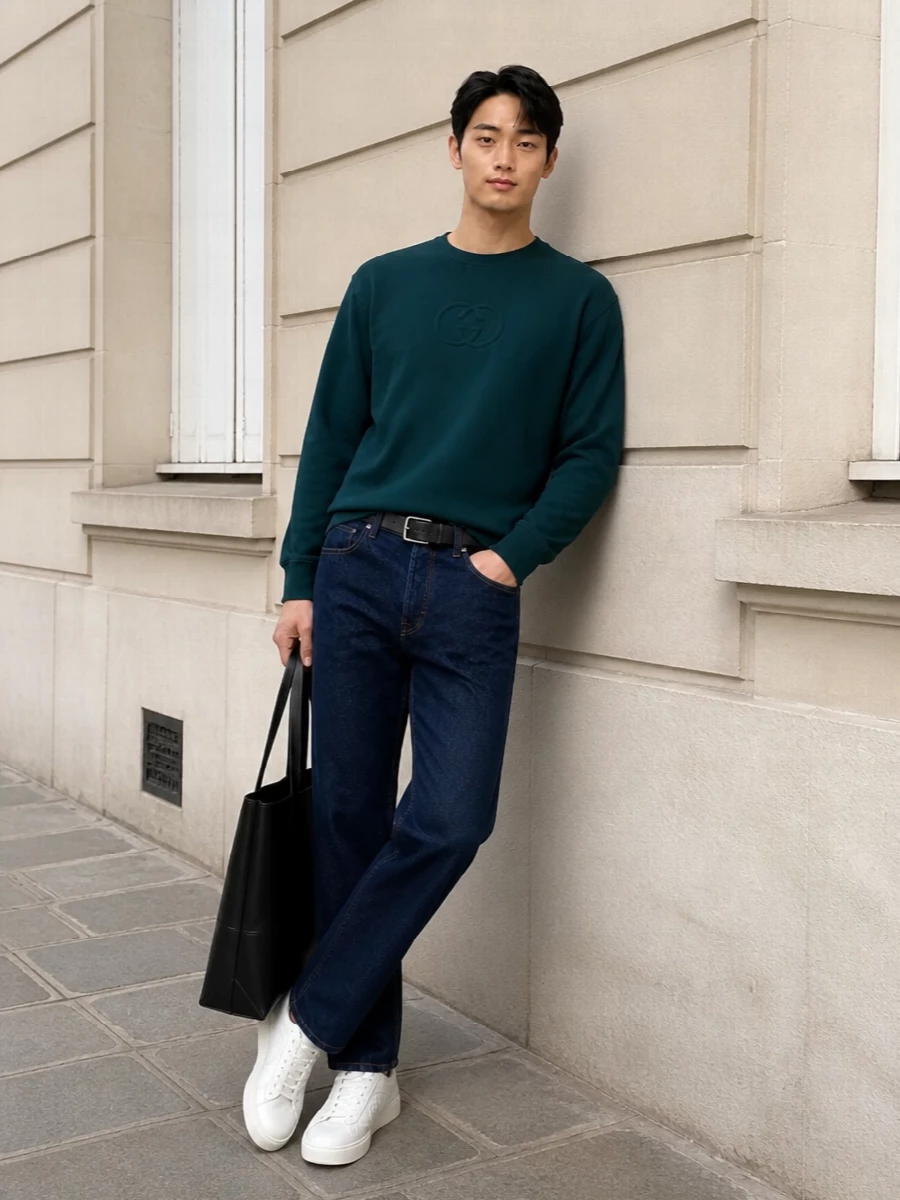 Gucci sweatshirt denim outfit loewe tote