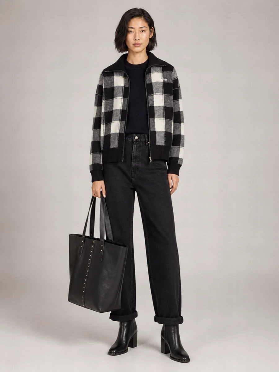 Golden Goose Wool Checked Oversized Zip-Up Cardigan
