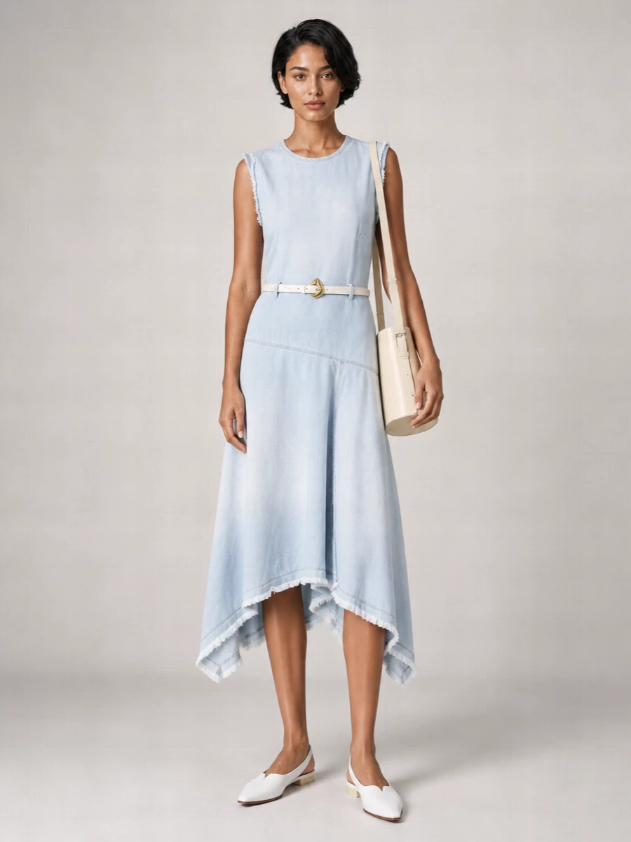 Acne Studios Denim Asymmetric Midi Dress