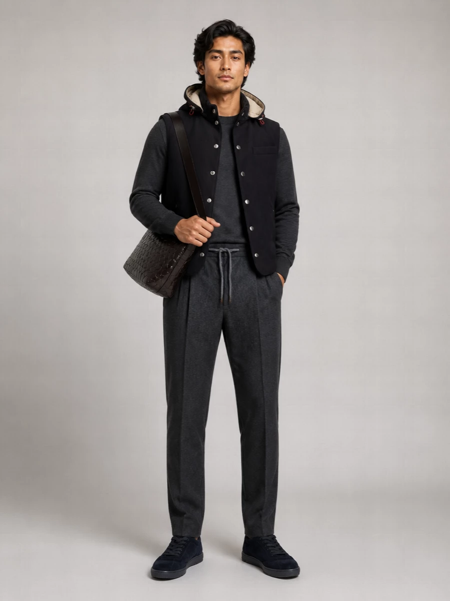 Brunello Cucinelli Wool Vest With Padded Chest And Hood