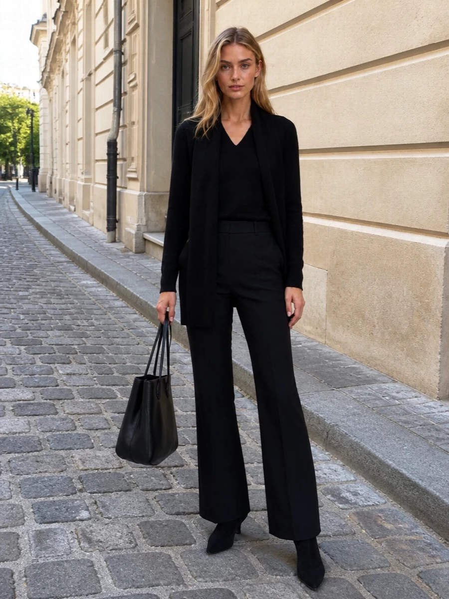 The row black knit tailored flared trousers