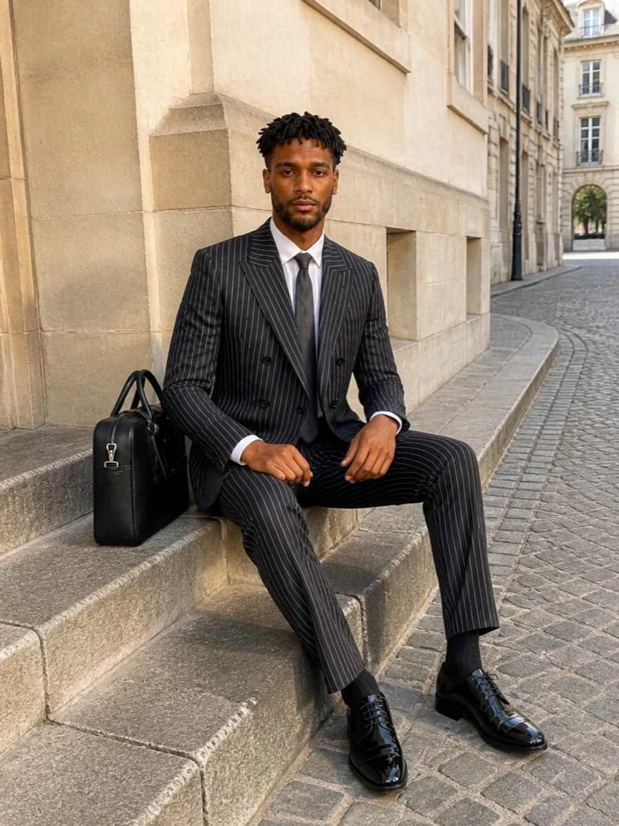 Tom ford mens pinstripe suit patent oxford shoes