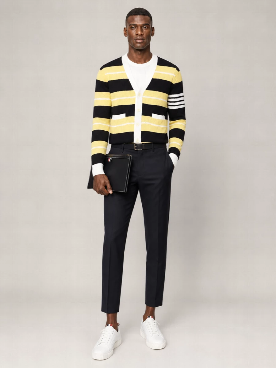 Thom Browne Striped V-Neck Cotton Cardigan