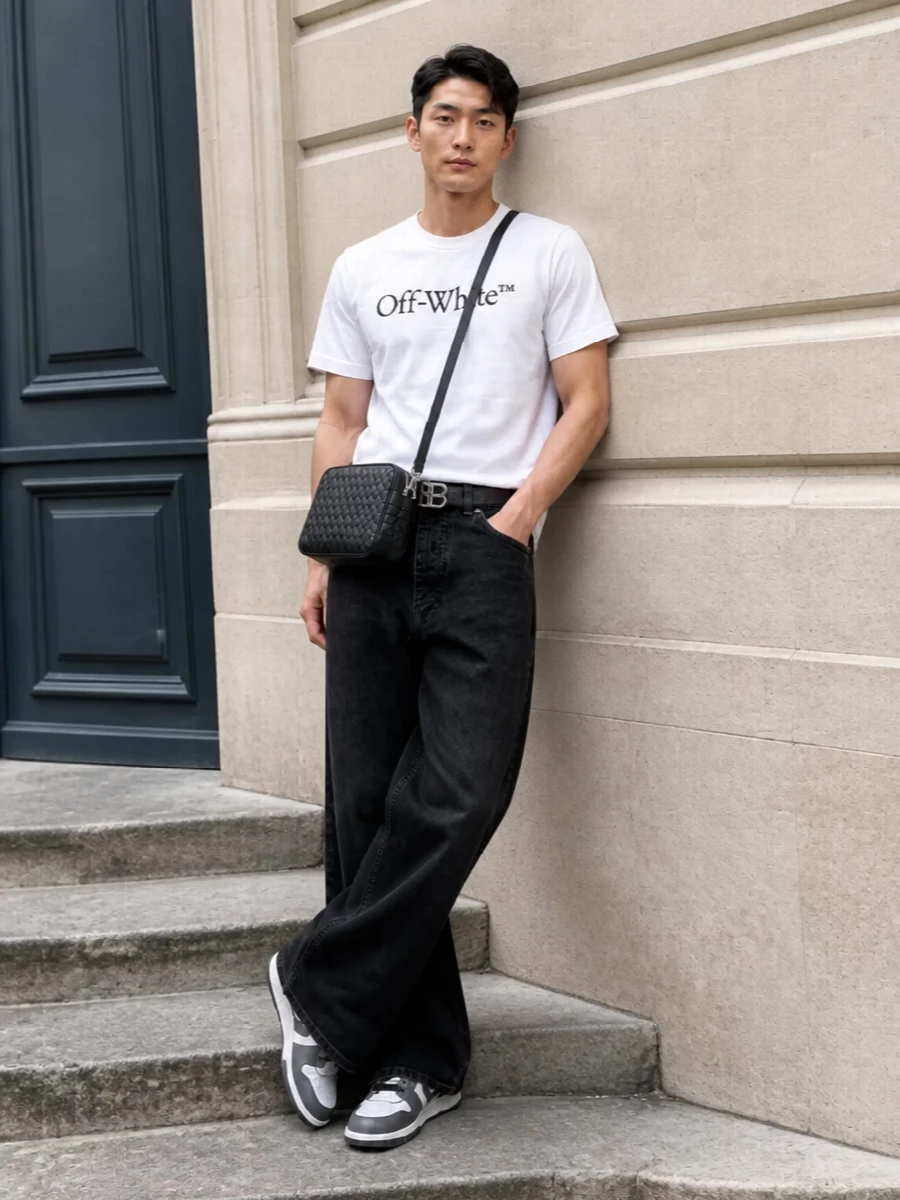 Off white monochrome streetwear outfit denim