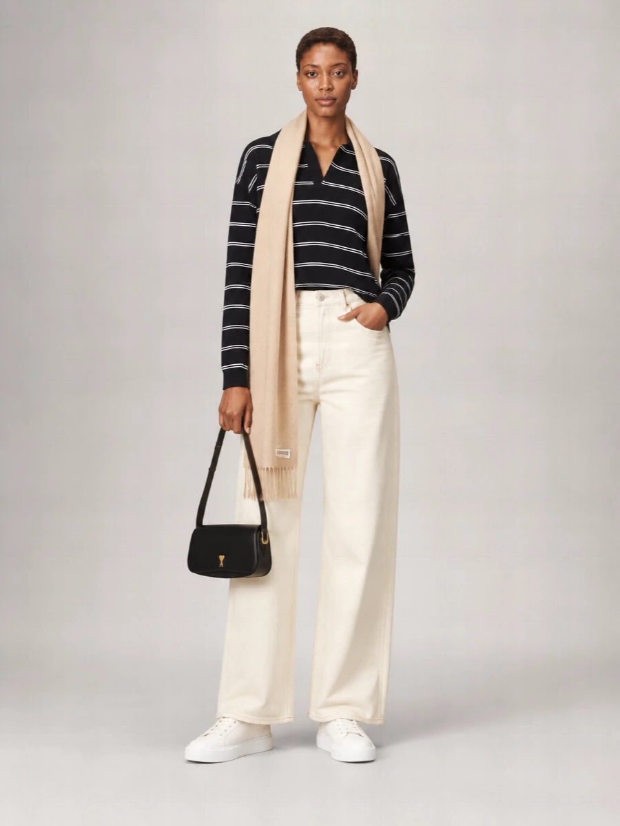 Ami Paris Striped Long-Sleeve Polo Top
