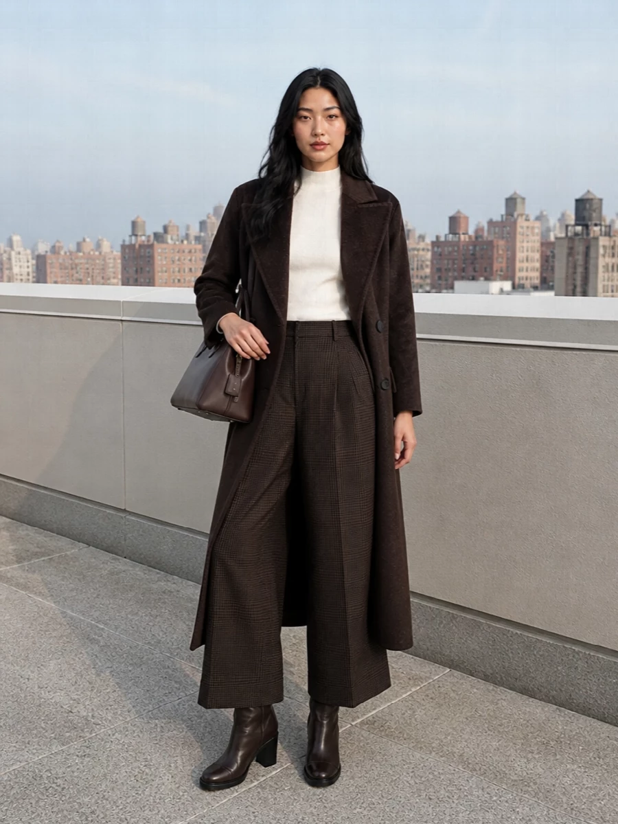 Max mara long coat wide leg trousers outfit