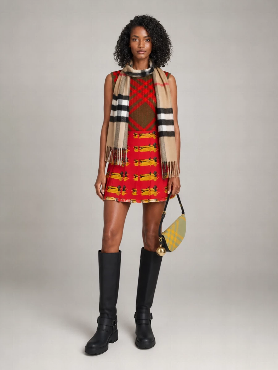 Burberry Wool Duck-Print Wrap Mini Skirt