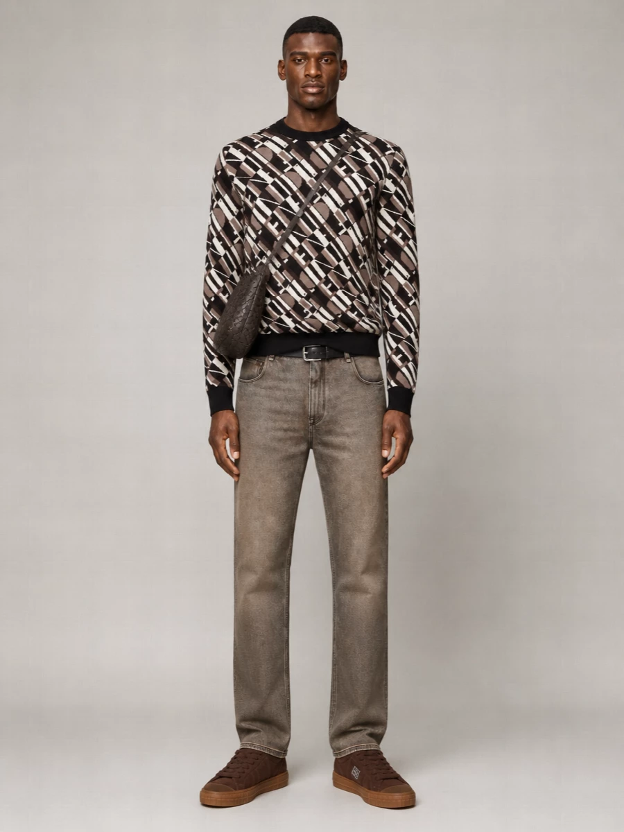 Fendi Denim Marble Over Dye Straight-Leg Trousers
