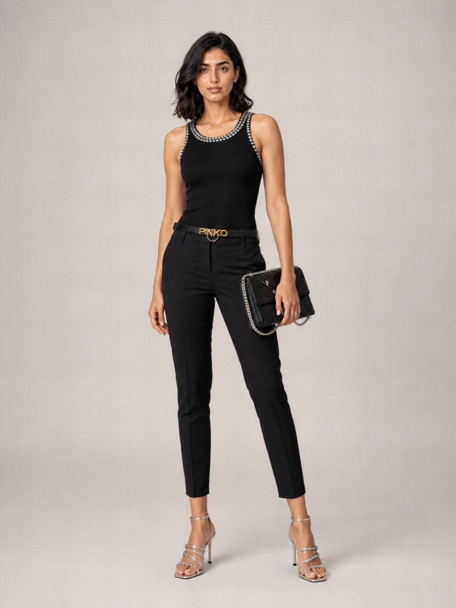 Pinko Crystal Embellished Ribbed Tank Top