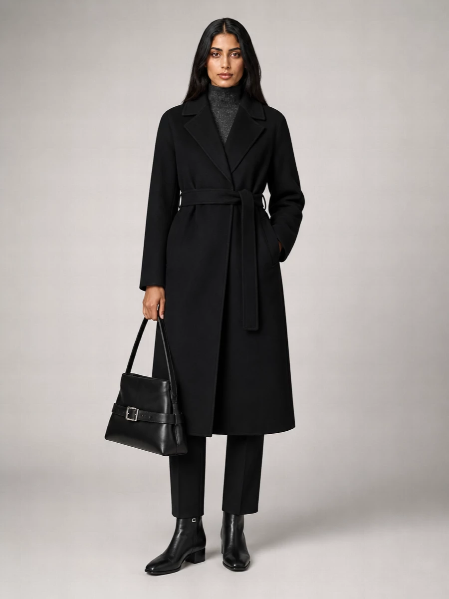 S Max Mara Virgin Wool Long Belted Coat