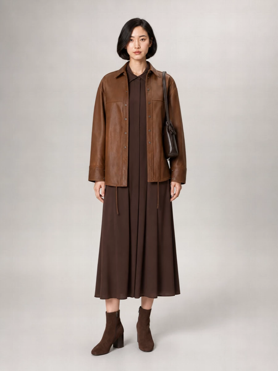 Haikure Leather Oversized Shirt Jacket