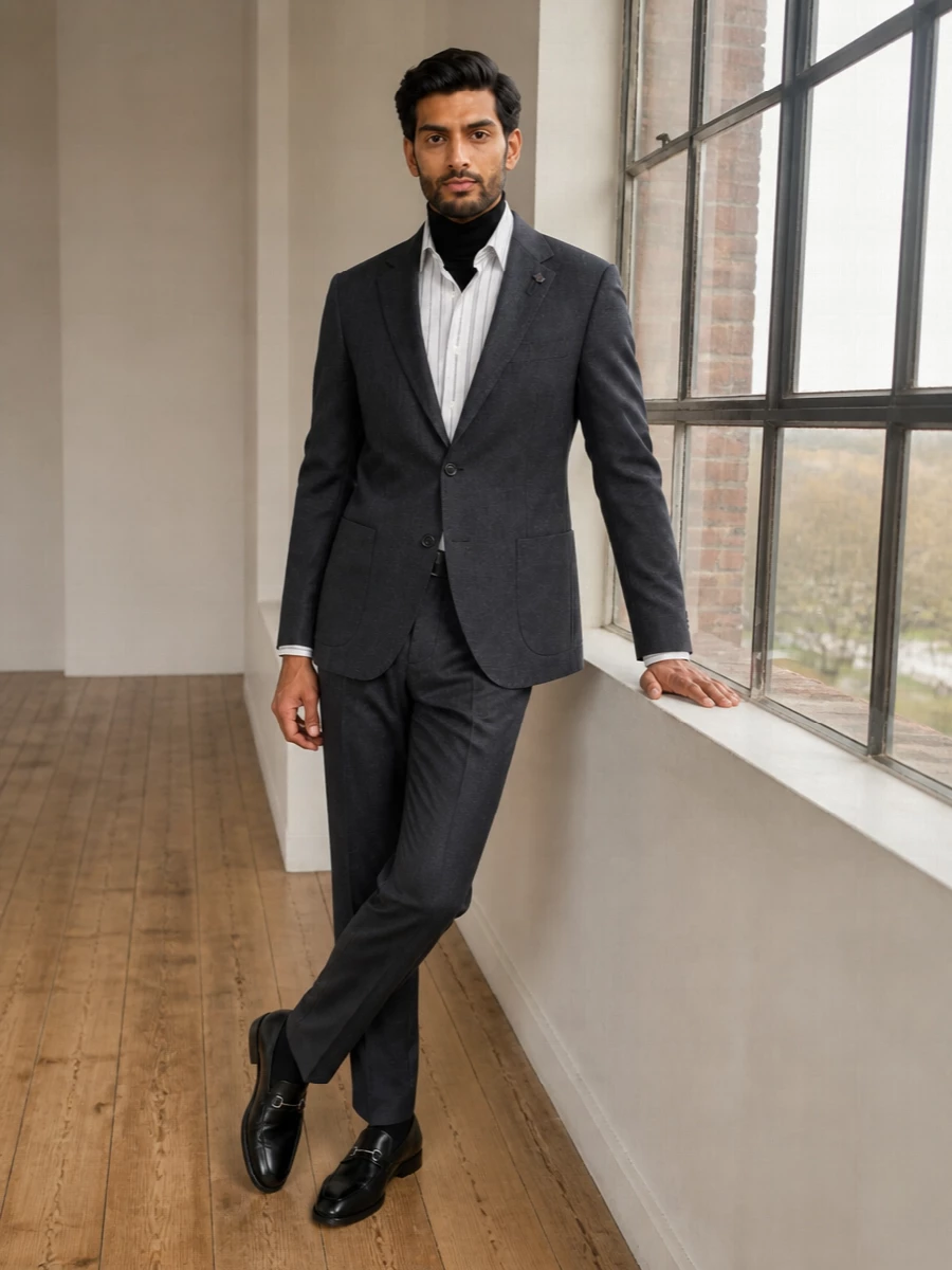 Lardini charcoal suit ferragamo loafers