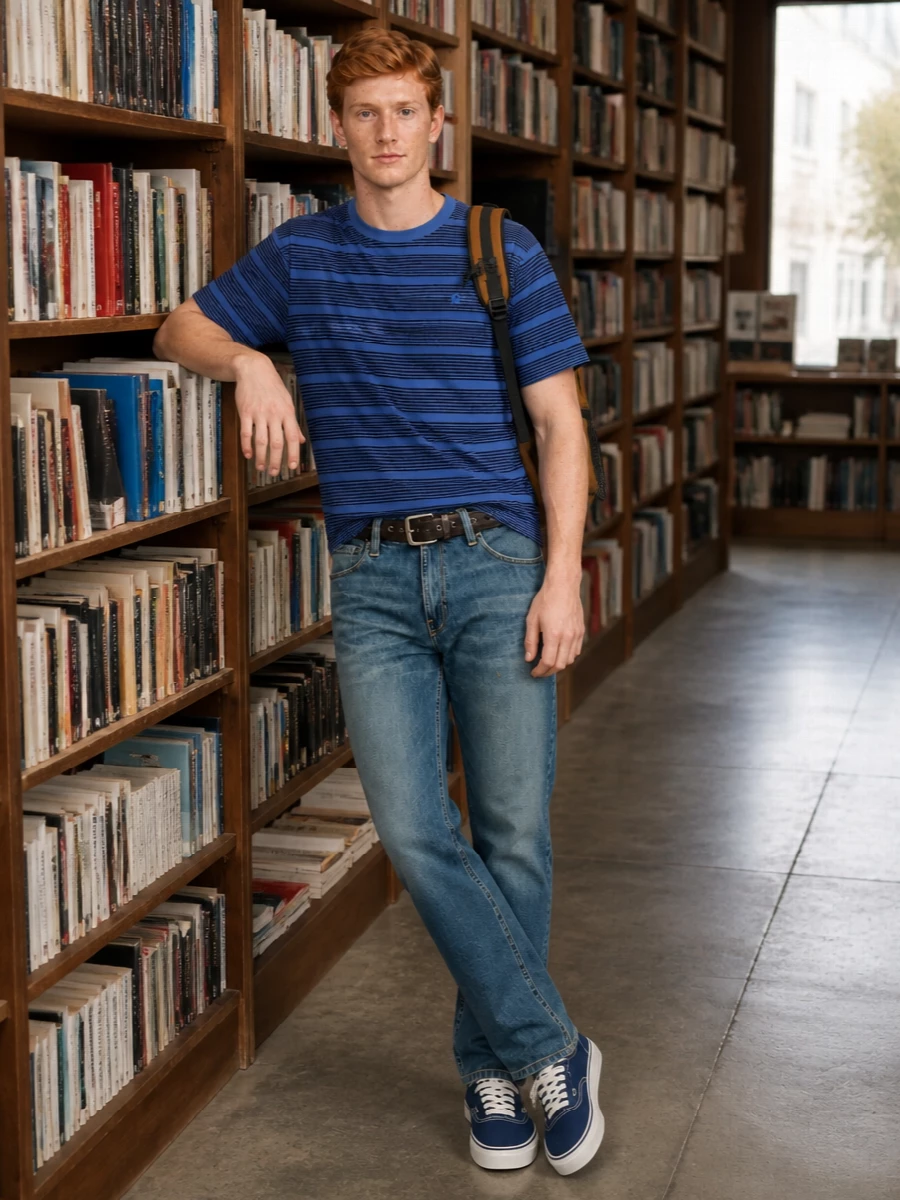 Carhartt jeans striped tee vans sneakers