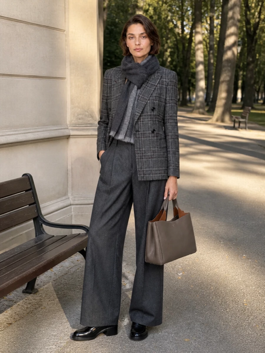 Tagliatore plaid blazer charcoal trousers outfit