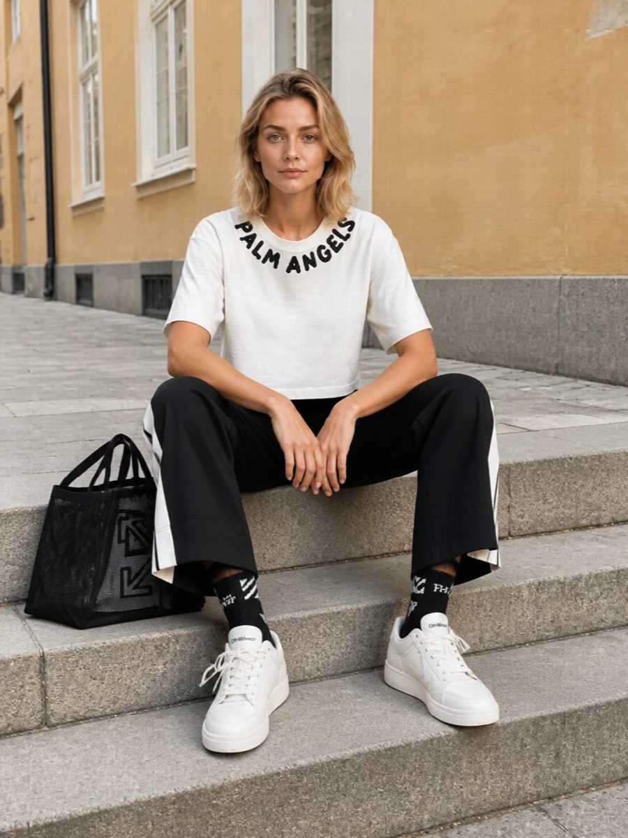 Palm angels tee track pants off white sneakers