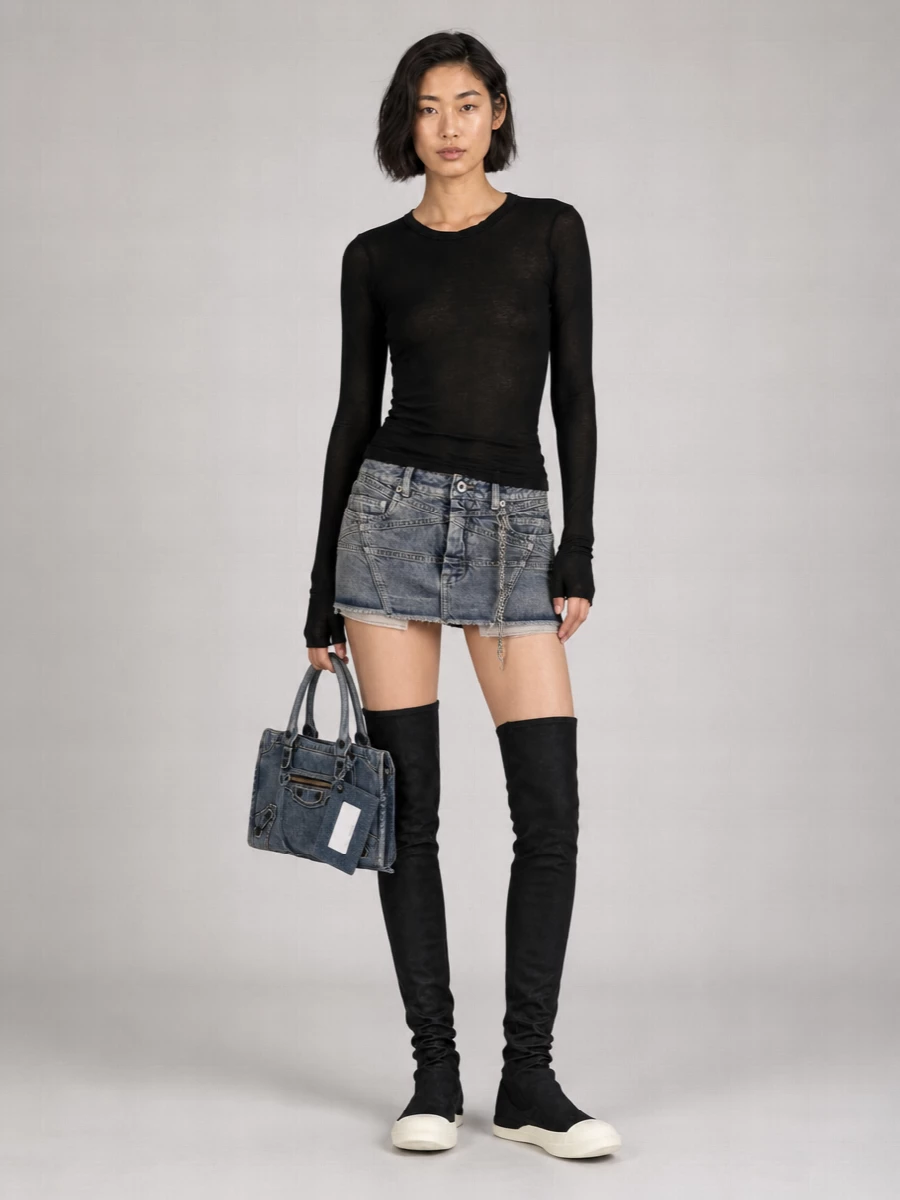 Rick Owens Drkshdw Denim Knee-Length Midi Skirt