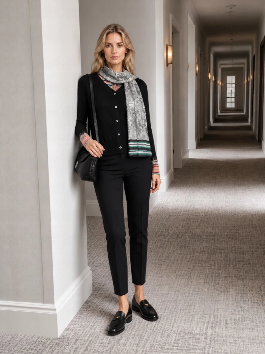 Paul smith cardigan black cropped trousers outfit