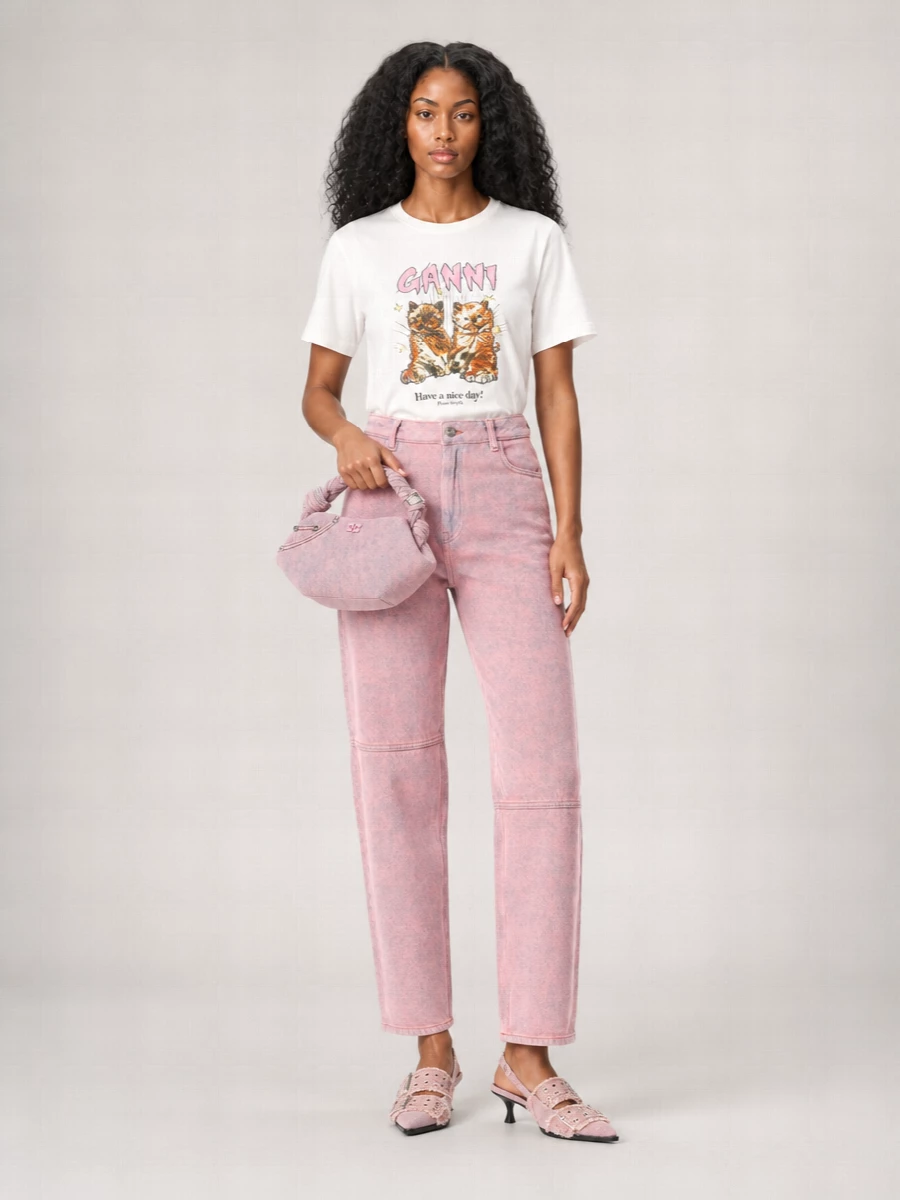 Ganni Kittens Printed Cotton T-Shirt