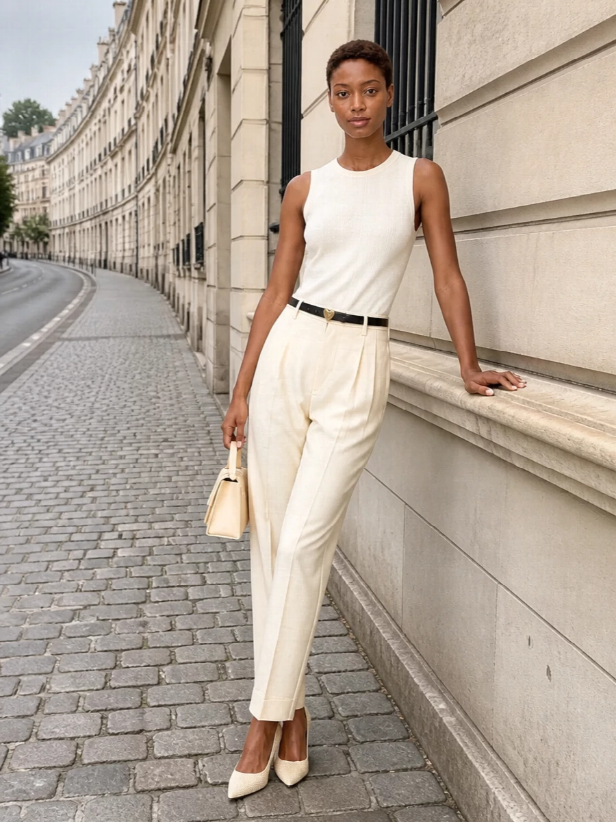 Ami paris cream tank buttercream tailored trousers