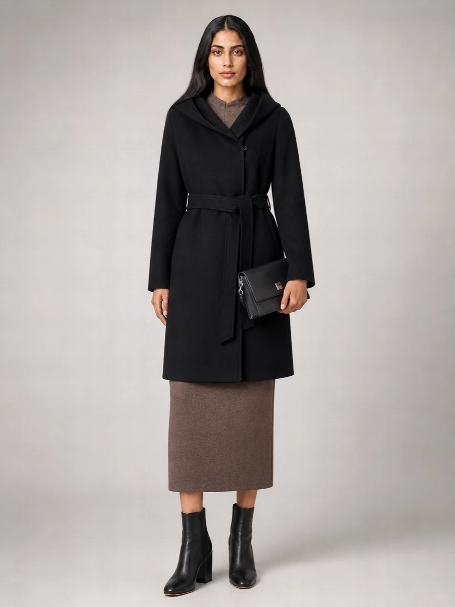 S Max Mara Wool Hooded Belted Coat