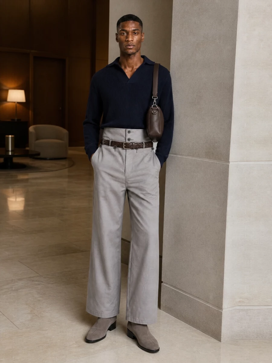 Uma wang wide leg trousers navy knit taupe boots