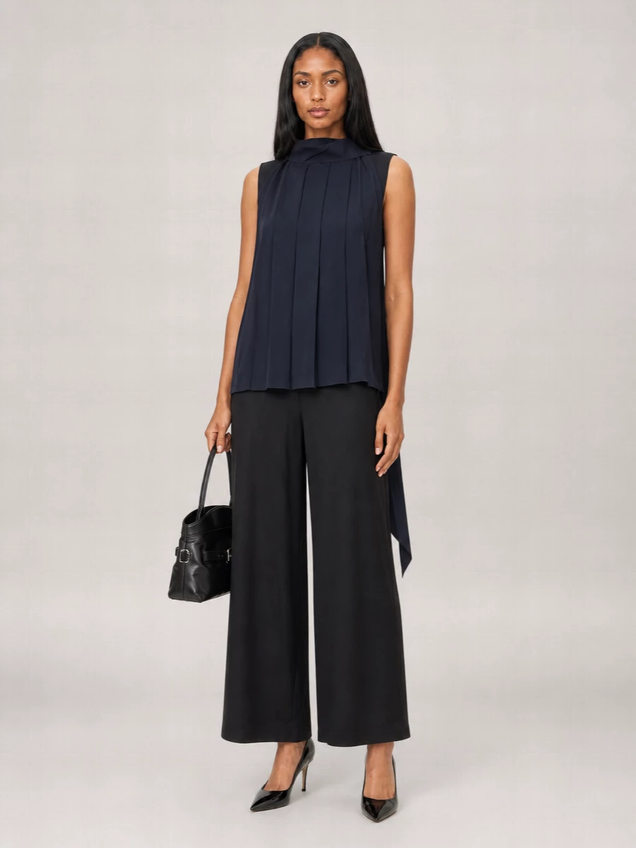 Max Mara Silk Asymmetric One-Sleeve High-Neck Top