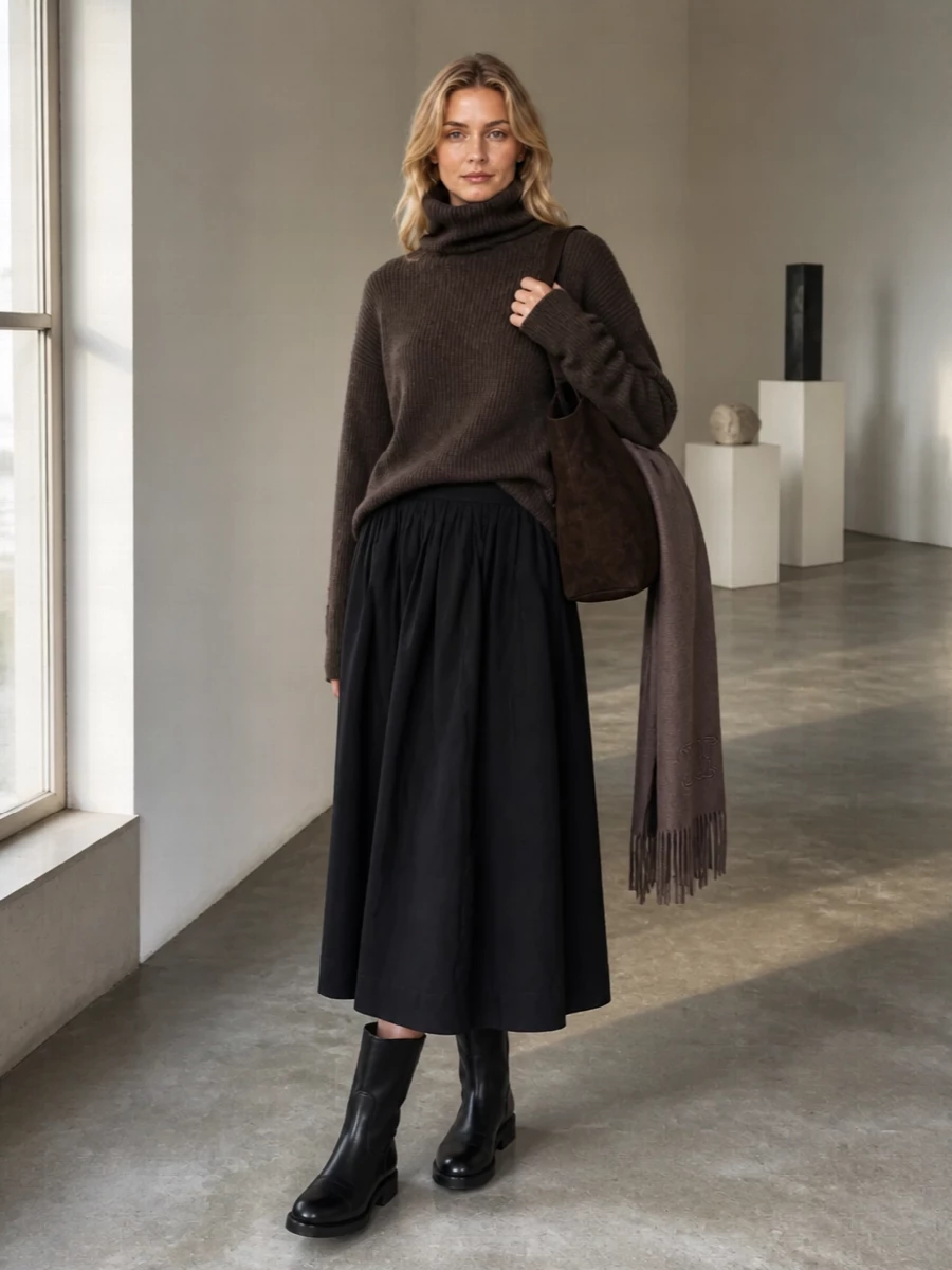 Uma wang midi skirt ribbed turtleneck outfit