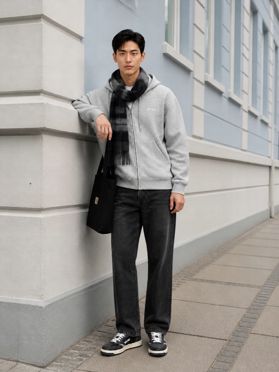 Carhartt hoodie black jeans autry sneakers