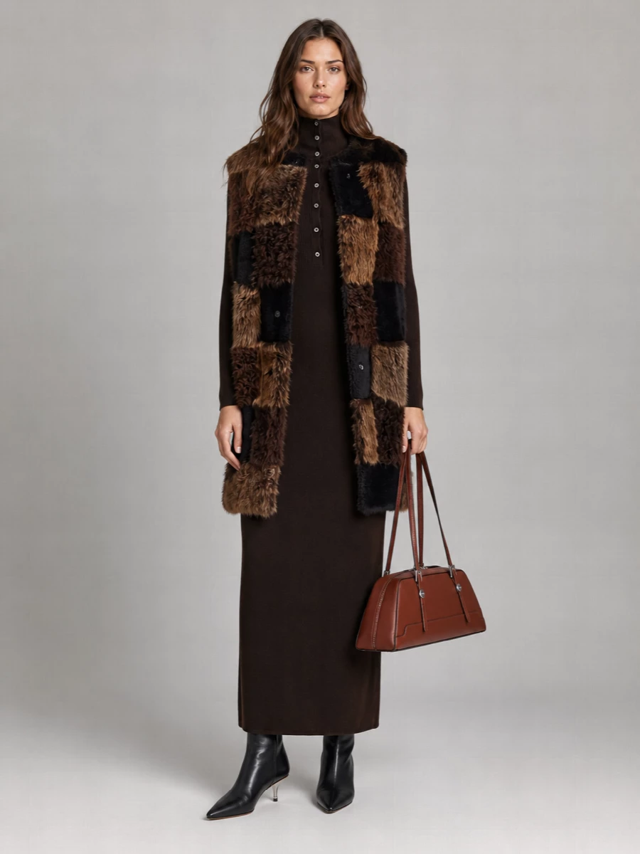 Marni Checkerboard Shearling Long Vest