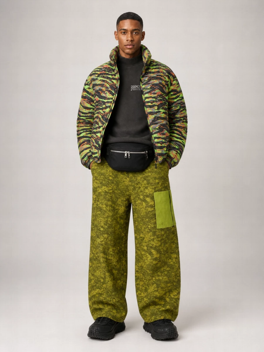Erl Cotton Camouflage-Print Quilted Down Jacket