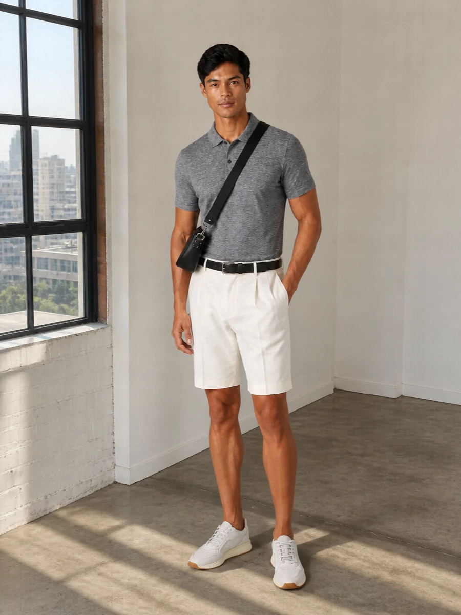 Boss polo off white tailored shorts sneakers