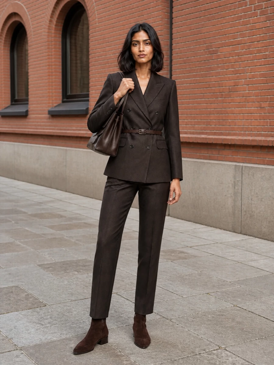 Tagliatore brown blazer tailored trousers outfit
