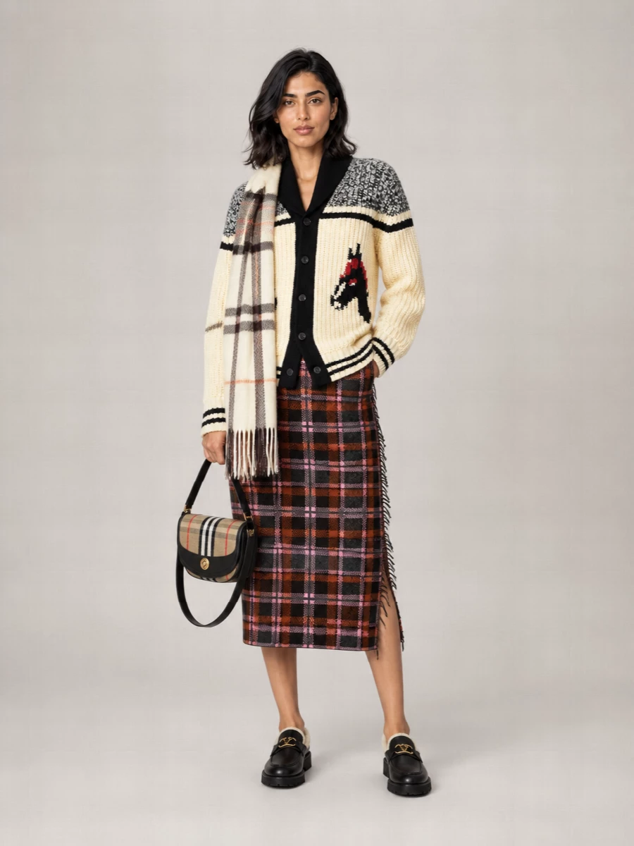Burberry Checked Fringe Detail Rectangular Scarf