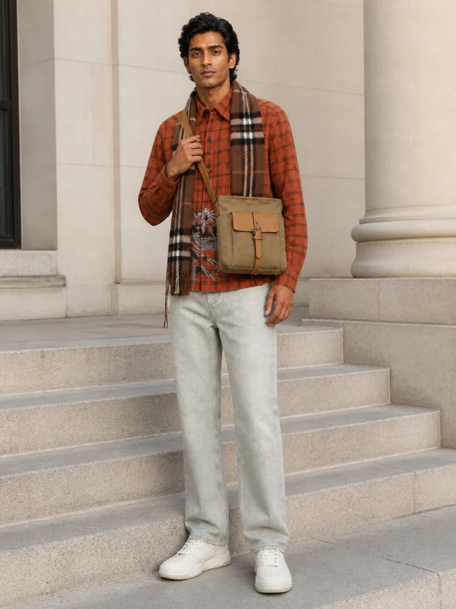 Amiri flannel shirt grey jeans cream sneakers