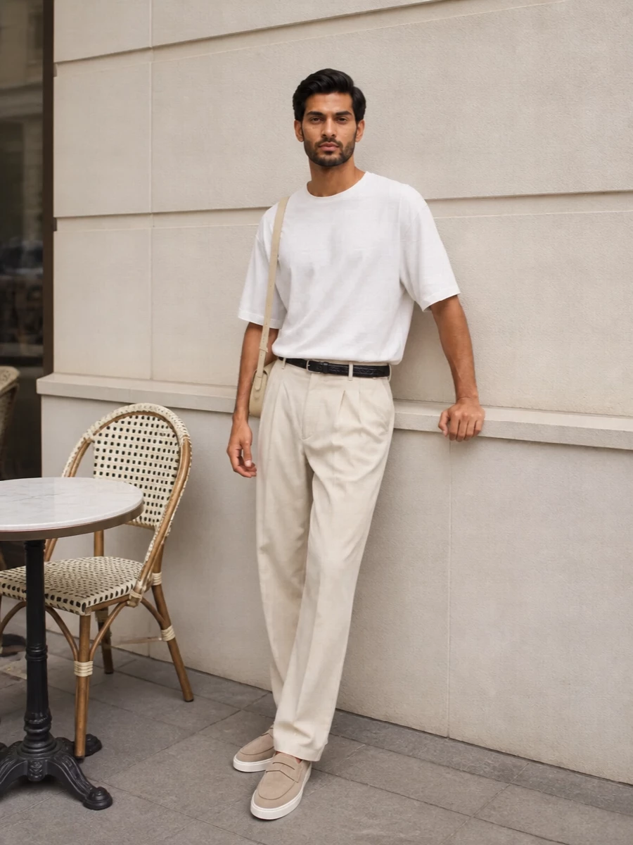 Isabel marant beige trouser outfit suede loafers