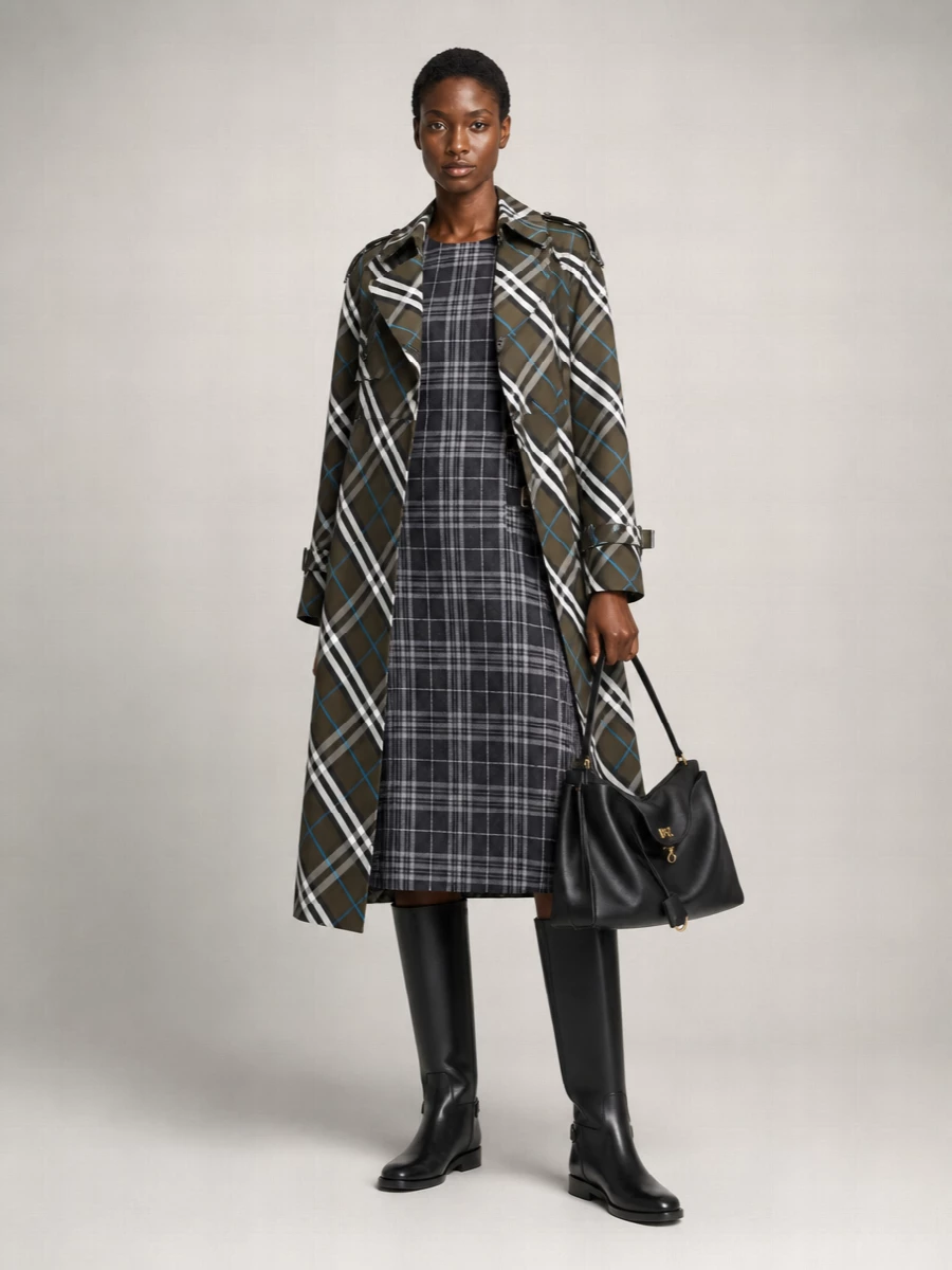 Burberry Double-Breasted Checked Cotton-Blend Long Trench Coat