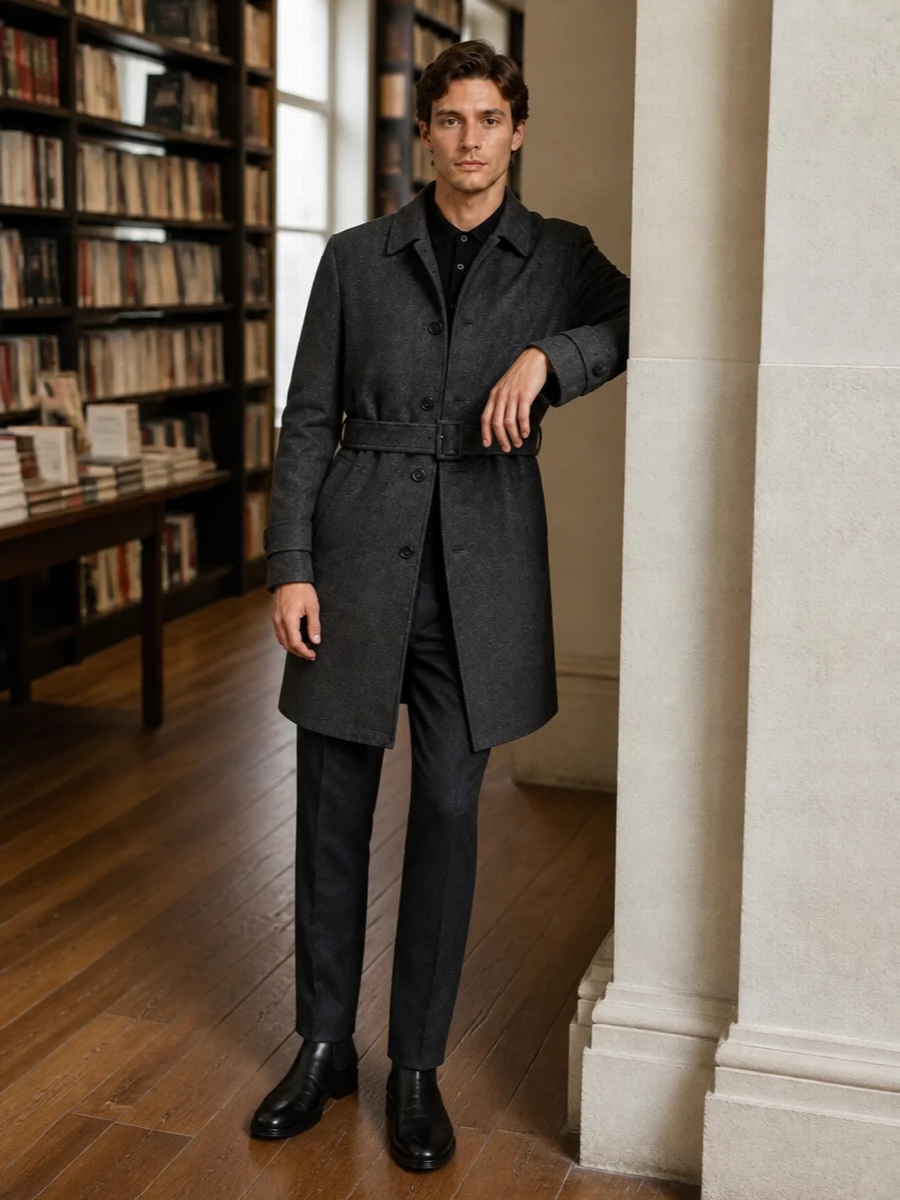 Lardini charcoal coat prada trousers chelsea boots