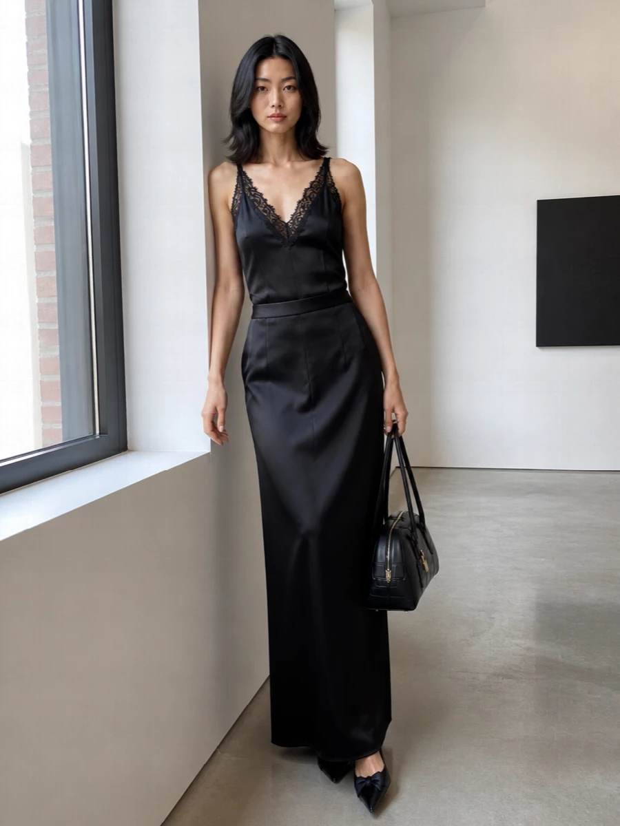 Stella camisole dolce satin skirt outfit