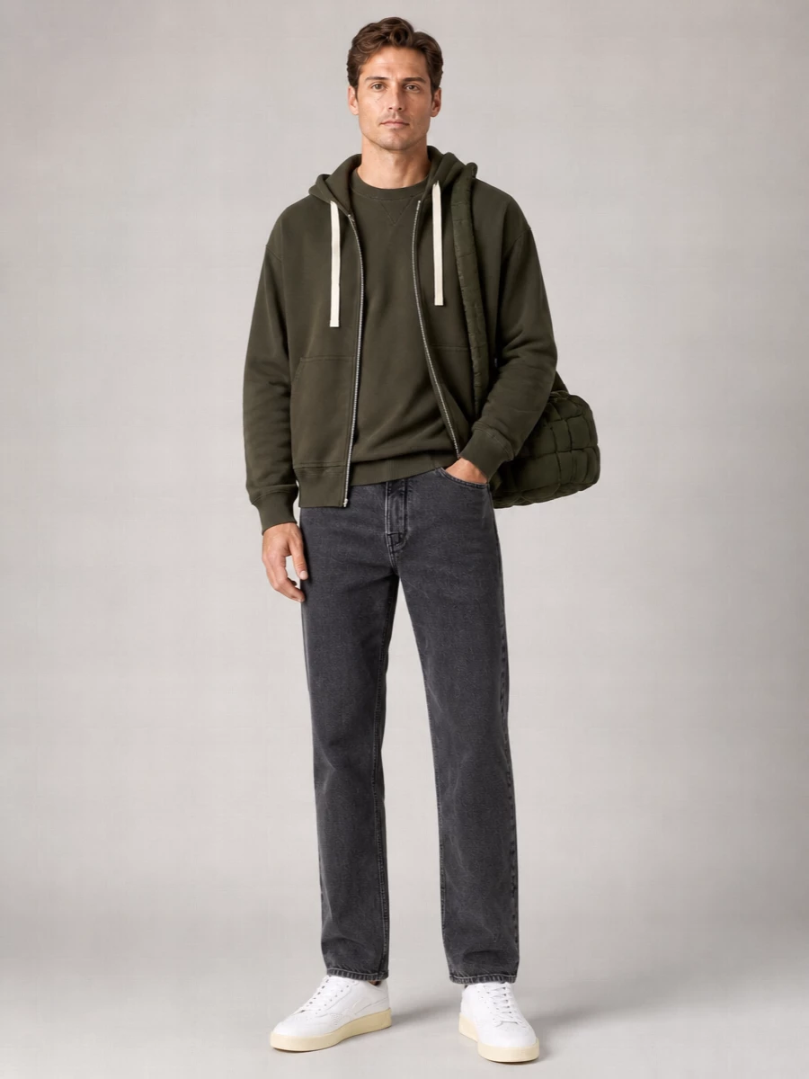 Jil Sander Cotton Zip Up Hooded Sweatshirt