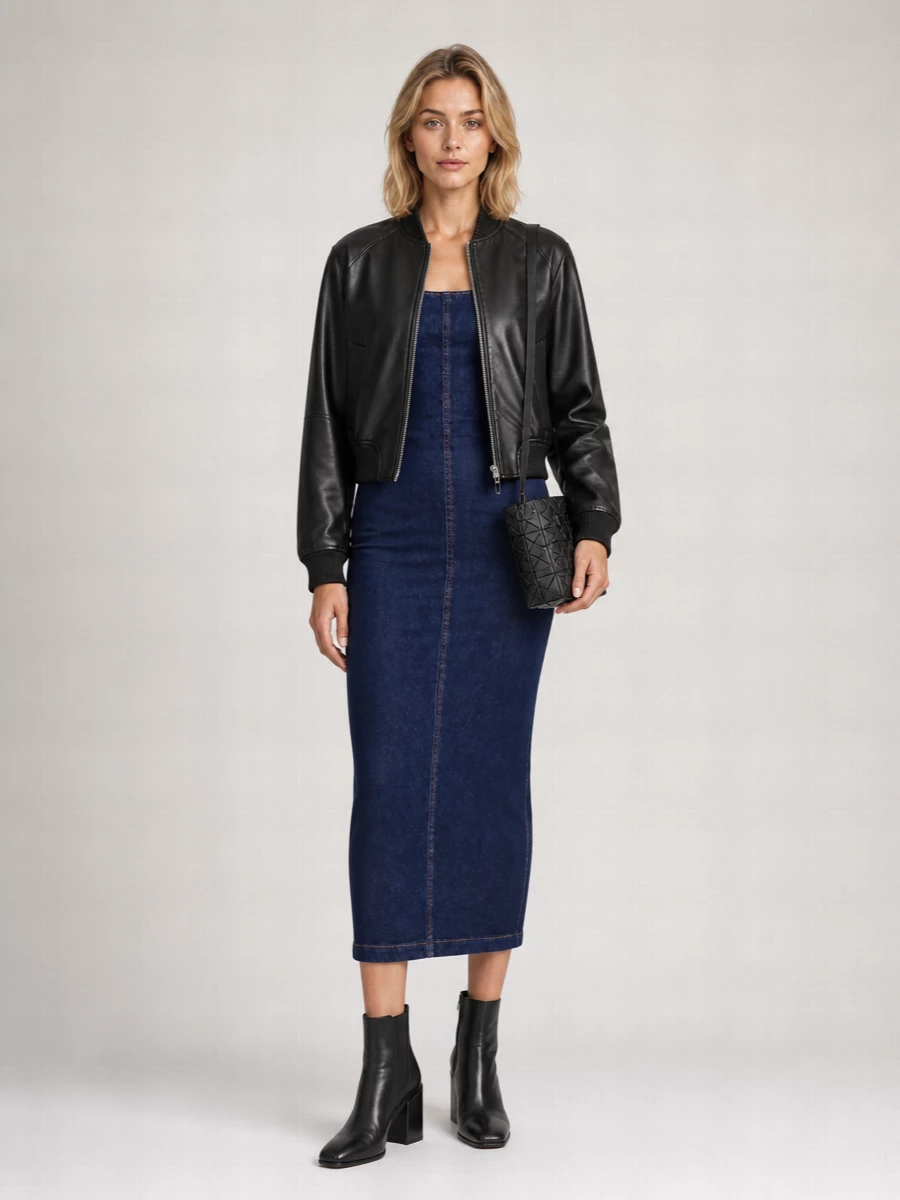 Sportmax denim sleeveless square neck dress
