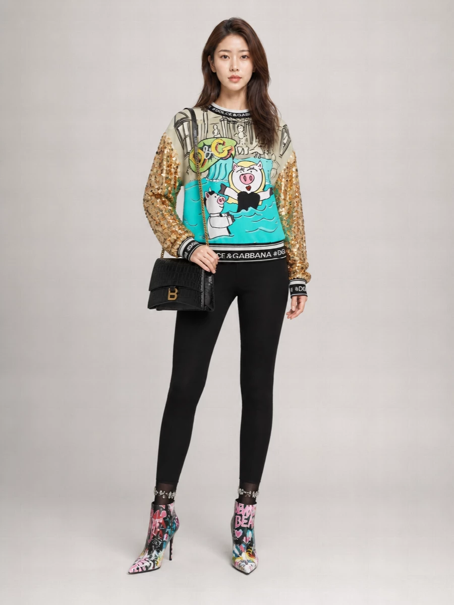 Dolce&Gabbana Leather Graffiti-Print Mid-Calf Boots