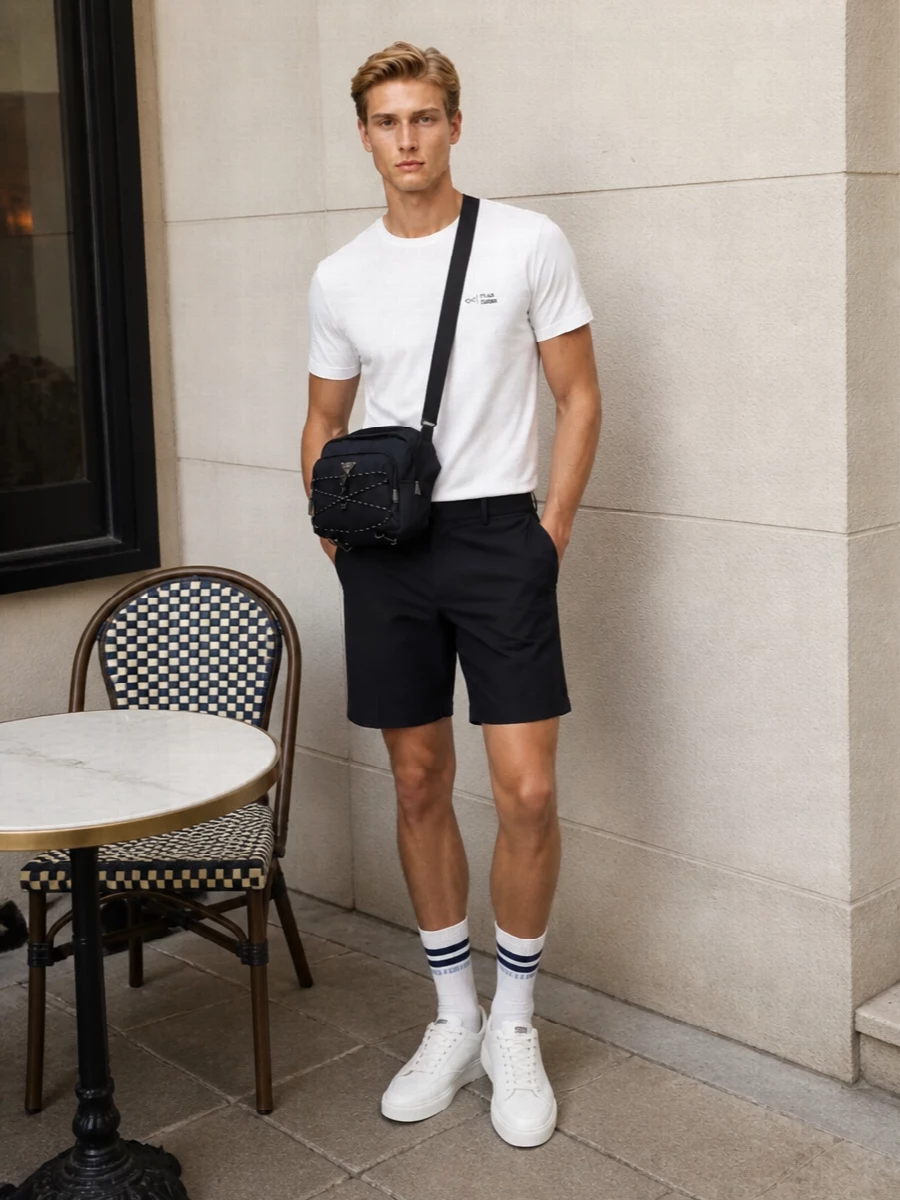Paul shark tee navy shorts prada sneakers