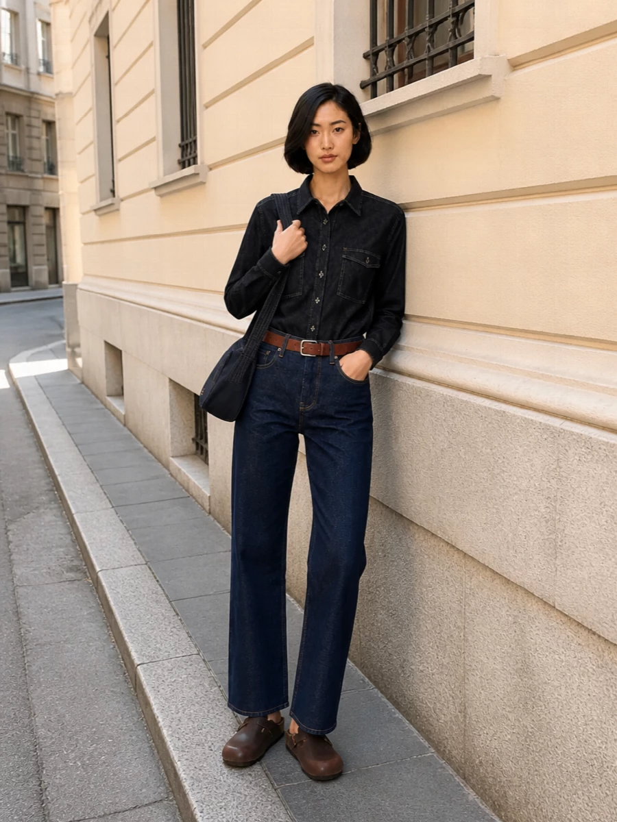 Closed denim shirt straight jeans apc bag