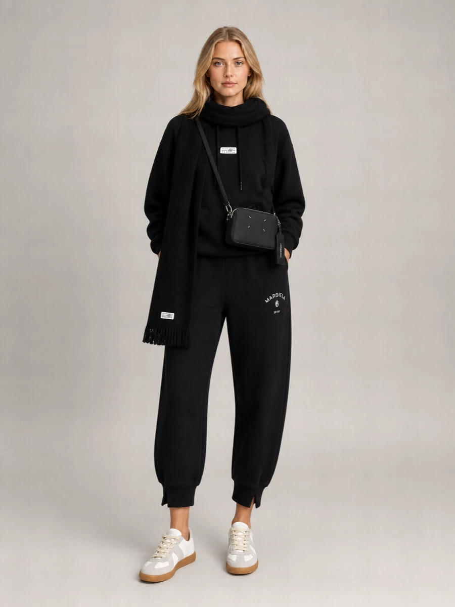 Mm6 Maison Margiela Logo Print Cotton Split Sweatpants