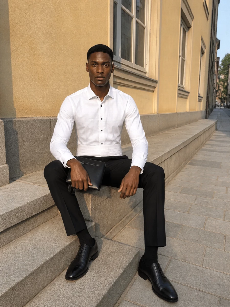 Boss evening shirt black trousers oxfords