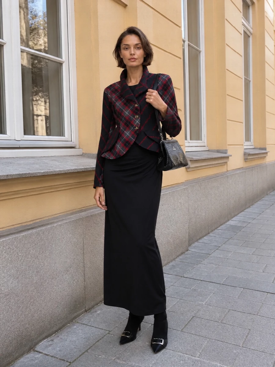 Vivienne westwood tartan coat black maxi dress