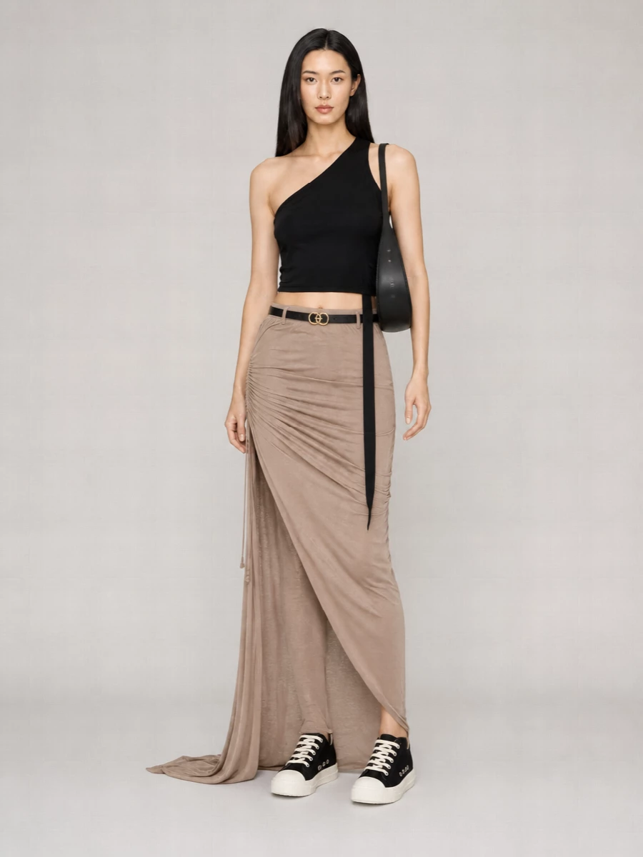 Rick Owens Drkshdw Cotton Asymmetric Maxi Skirt